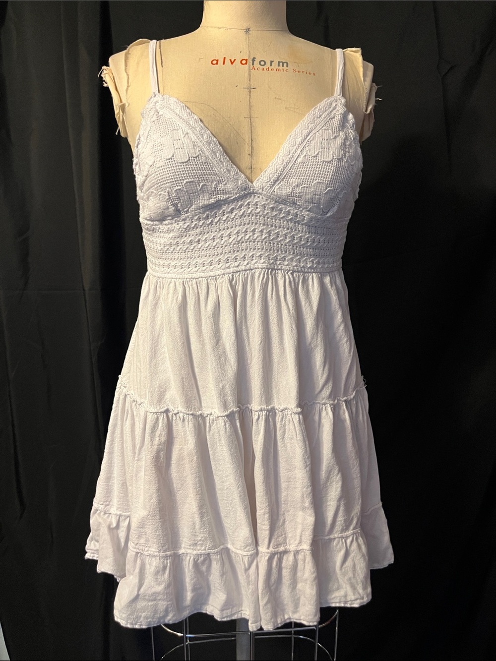 White Crochet Bust Tiered Summer Dress